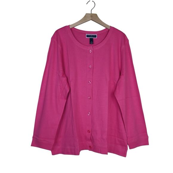 Karen Scott Women's 2X 100% Cotton Button Front Cardigan in Pink Flirt NEW - Picture 1 of 9